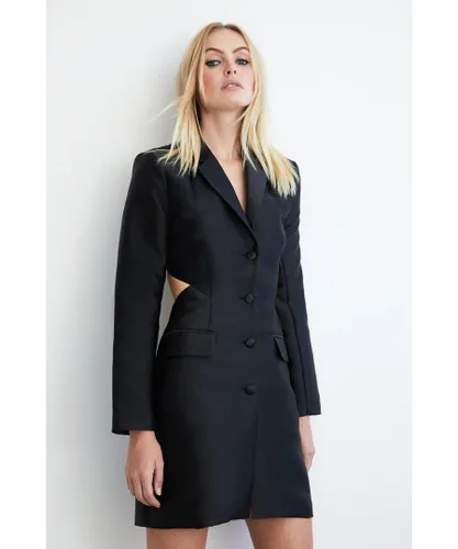 Warehouse Womens Satin Twill Cut Out Back Blazer Dress - Black