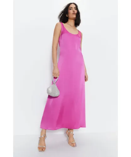 Warehouse Womens Scoop Neck Satin Midi Slip Dress - Light Pink