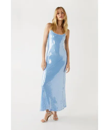 Warehouse Womens Sequin Cami Maxi Dress - Blue
