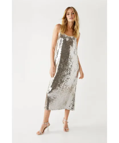 Warehouse Womens Sequin Cami Midi Dress - Silver