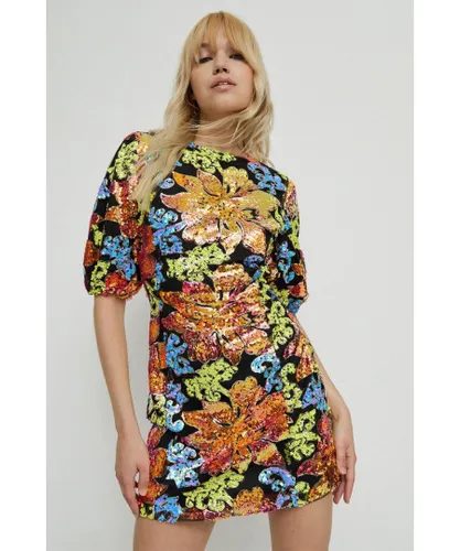 Warehouse Womens Sequin Floral Mini Dress - Multicolour