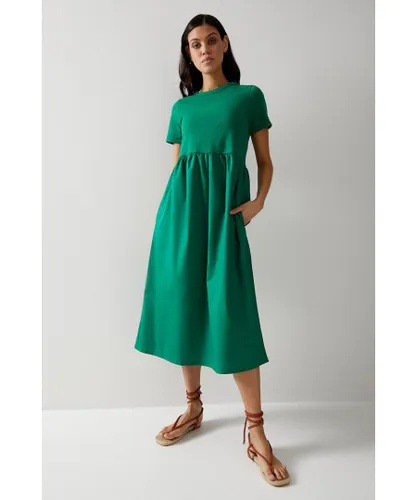 Warehouse Womens Short Sleeve Woven Mix Midi Dress - Green