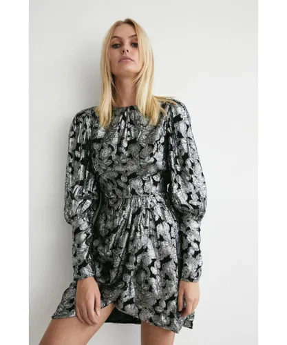 Warehouse Womens Sparkle Jacquard Wrap Mini Dress - Black
