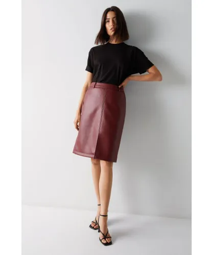 Warehouse Womens Stitch Detail Faux Leather Pencil Skirt - Red