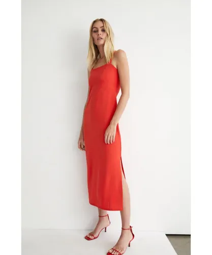 Warehouse Womens Strappy Cross Back Jersey Crepe Midi Dress - Red