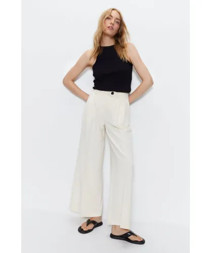 Warehouse Womens Tailored Double Pleat Wide Leg Trouser - Ivory