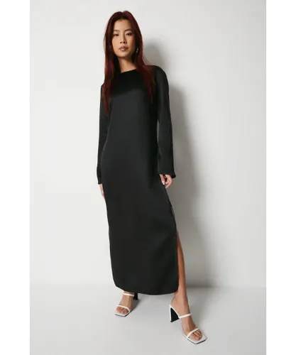 Warehouse Womens Textured Satin Flare Sleeve Column Midi Dress - Black