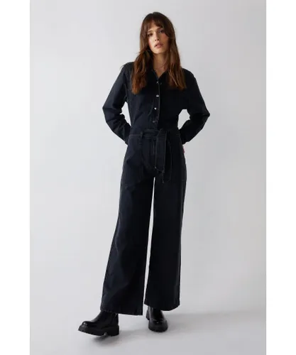 Warehouse Womens The Denim Boilersuit - Black Cotton