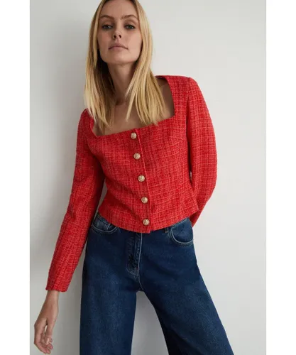 Warehouse Womens Tweed Square Neck Jacket - Red