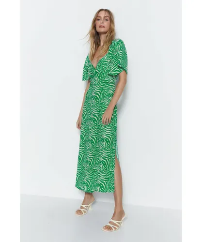 Warehouse Womens Twist Detail Zebra Printed Midi Dress - Green Viscose