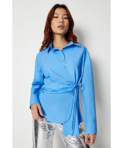 Warehouse Womens Wrap Front Shirt - Blue Cotton