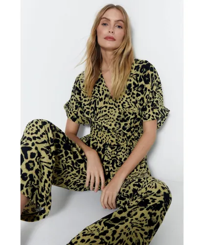 Warehouse Womens Wrap Front Tie Waist Relaxed Jumpsuit - Animal