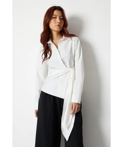 Warehouse Womens Wrap Over Tie Front Shirt - Ivory Cotton