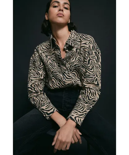 Warehouse Womens Zebra Print Denim Oversized Shirt - Monochrome Multi Cotton