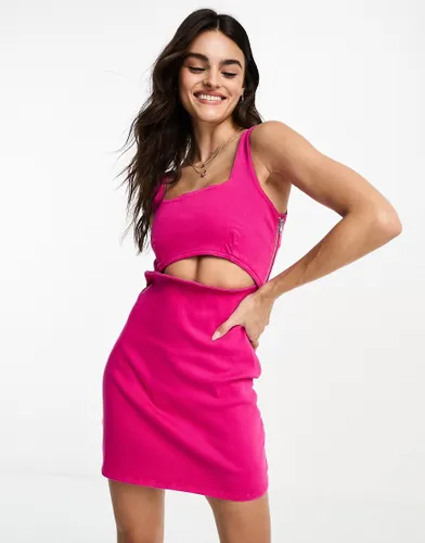 Waven welby cut out stretch denim mini dress in hyper pink