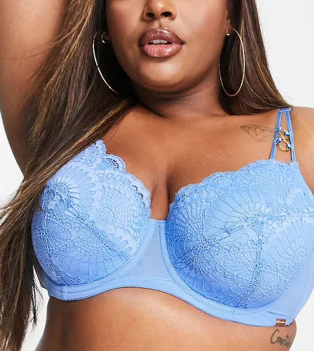 We Are We Wear Curve nylon blend padded plunge bra with hardwear detail in blue