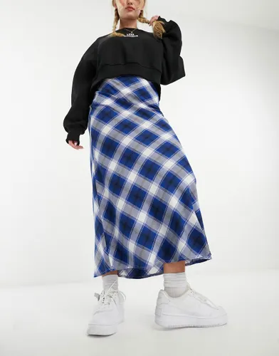 Wednesday's Girl bias cut tartan check midaxi skirt in blue