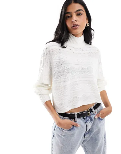 Wednesday's Girl cropped cable knit jumper in cream-White