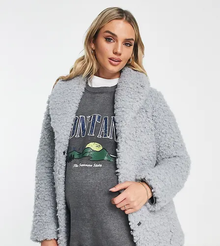 Wednesday's Girl Maternity boxy collar detail jacket in grey fluff