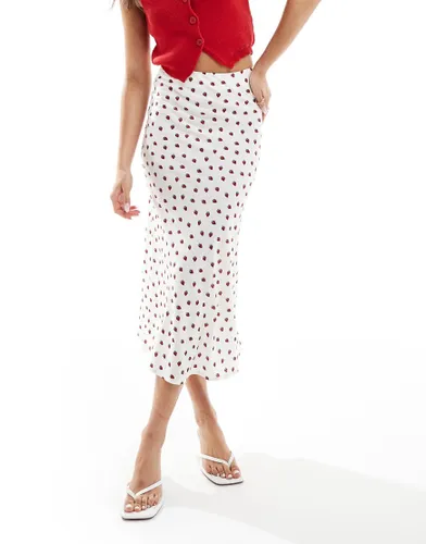 Wednesday's Girl midi slip skirt in white strawberry