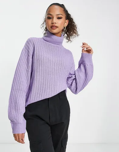 Wednesday's Girl oversized roll neck jumper rib knit in lilac-Purple