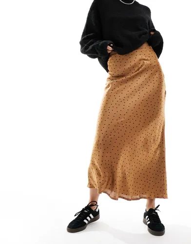 Wednesday's Girl polka dot satin bias cut midaxi skirt in gold