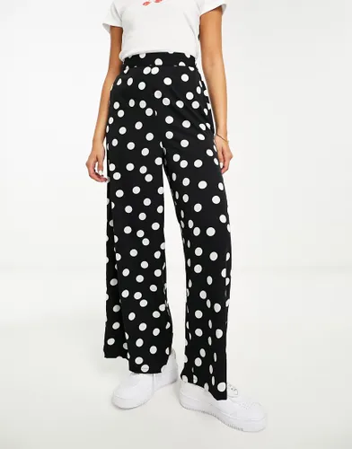 Wednesday's Girl polka dot wide leg trousers in black-Multi
