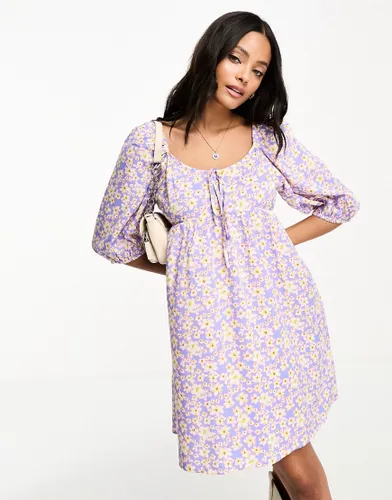 Wednesday's Girl puff sleeve floral print mini dress in lilac-Green