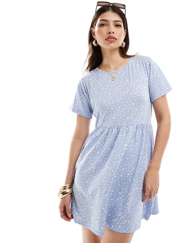Wednesday's Girl short sleeve smudge spot mini dress in sea blue