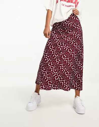 Wednesday's Girl spot print midaxi skirt in burgundy-Red