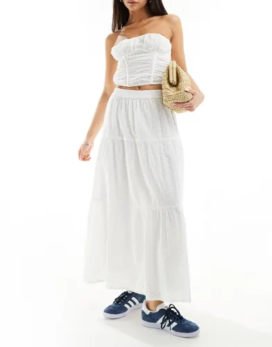 Wednesday's Girl tiered broderie midaxi skirt in white