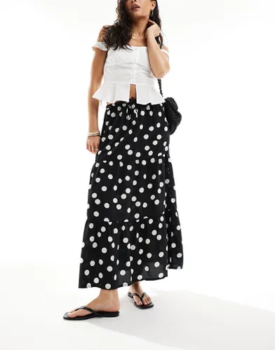 Wednesday's Girl tiered polka dot midaxi skirt in black and white