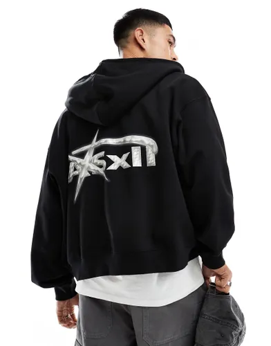 Weekday boxy fit zip through hoodie with back graphic print in black