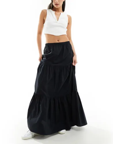 Weekday Nico tiered maxi skirt in black