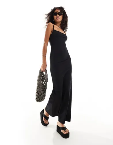 Weekday super soft jersey square neck maxi dress with back strap detail in black