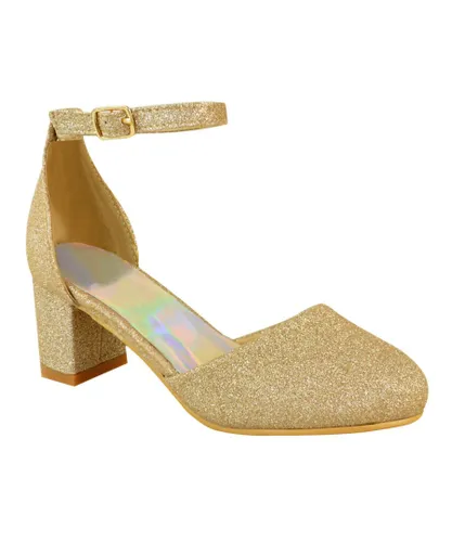 Where's That From Girls Kids 'Abena' Closed Toe Mid High Heel Sandals With Ankle Strap - Gold Glitter