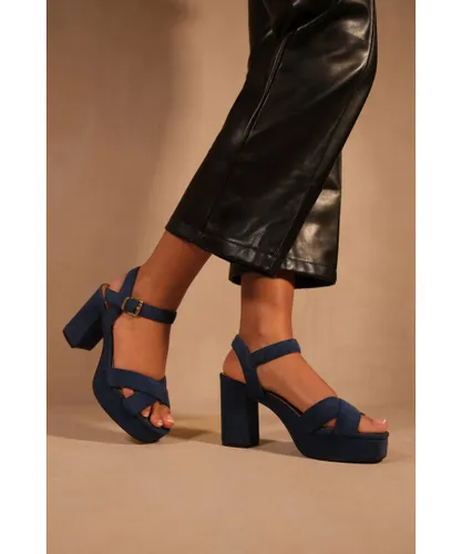 Where's That From Wheres Womens 'Marcia' Statement Platform Strappy Block High Heels - Navy