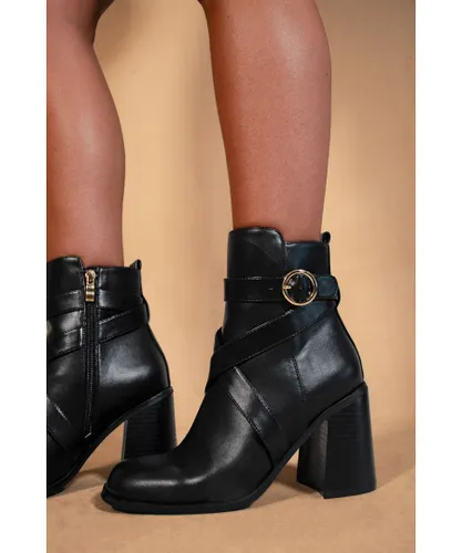 Where's That From Womens 'Aislinn' Block Heel Ankle Boots With Zip And Buckle Detail - Black