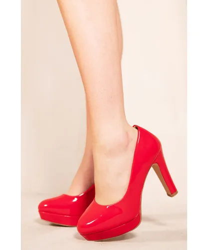 Where's That From Womens 'Alvina' Platform Block High Heel Court Pump In Rouge Red Patent Faux Leather