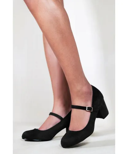 Where's That From Womens Araceli Block Heel Mary Jane Pumps - Black Suede