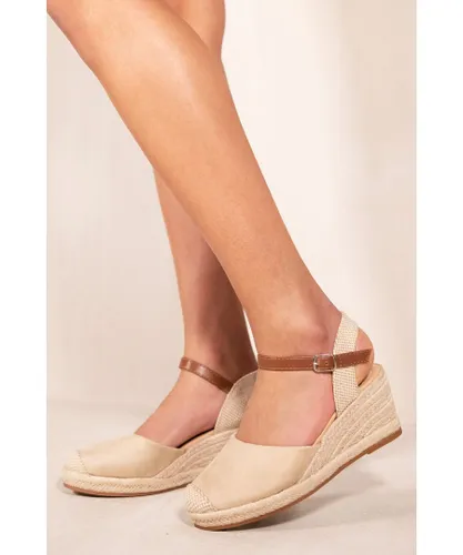 Where's That From Womens 'Blakely' Low Wedge Espadrille Sandals With Close Toe In Beige Suede