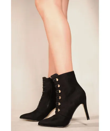Where's That From Womens 'Blythe' Pointed Toe Mid Heel Ankle Boots In Black Faux Suede