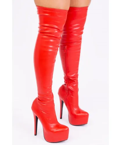 Where's That From Womens 'Brinley' High Heel Over The Knee Boots - Rouge Red Faux Leather