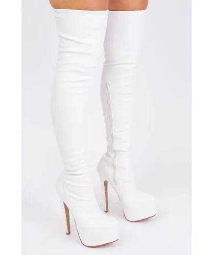 Where's That From Womens 'Brinley' High Heel Over The Knee Boots - White Faux Leather