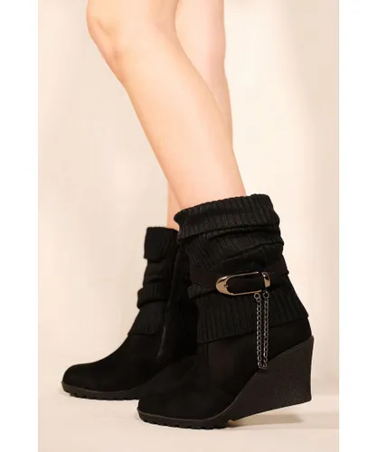 Where's That From Womens 'Bryony' Wedge Heel Slouchy Ankle Boots - Black Man Made
