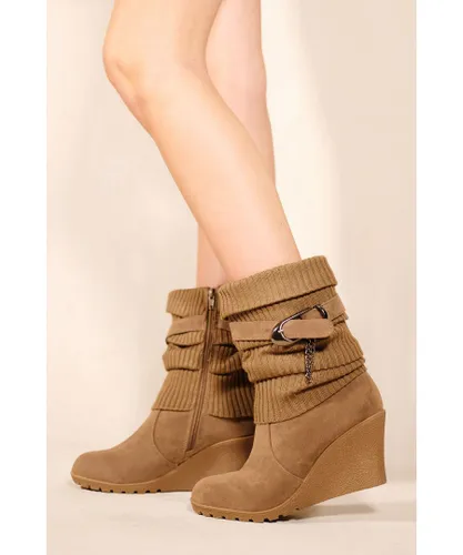 Where's That From Womens 'Bryony' Wedge Heel Slouchy Ankle Boots - Khaki Man made materials