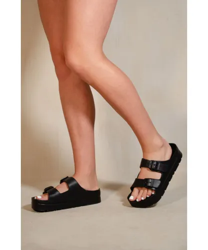 Where's That From Womens 'Danielle' Slider Sandals With Buckle In Black