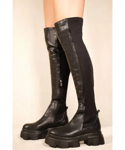 Where's That From Womens 'Delancey' Chunky Chelsea Over The Knee Boots In Black Faux Leather
