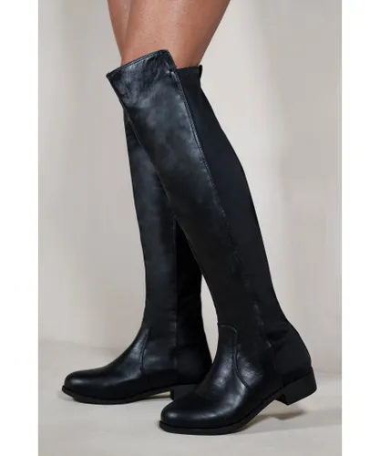 Where's That From Womens Diem Over The Knee Pull On Boots With Low Heel - Black