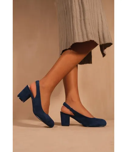 Where's That From Womens 'Edith' Extra Wide Fit Block Heel Slingback Shoes - Navy